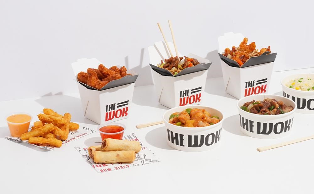 The Wok noodle boxes and rice bowls spread